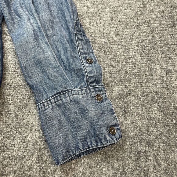 Anthropologie Cloth & Stone Top Size Medium Split Back Chambray Roll Tab Sleeve - Picture 4 of 9